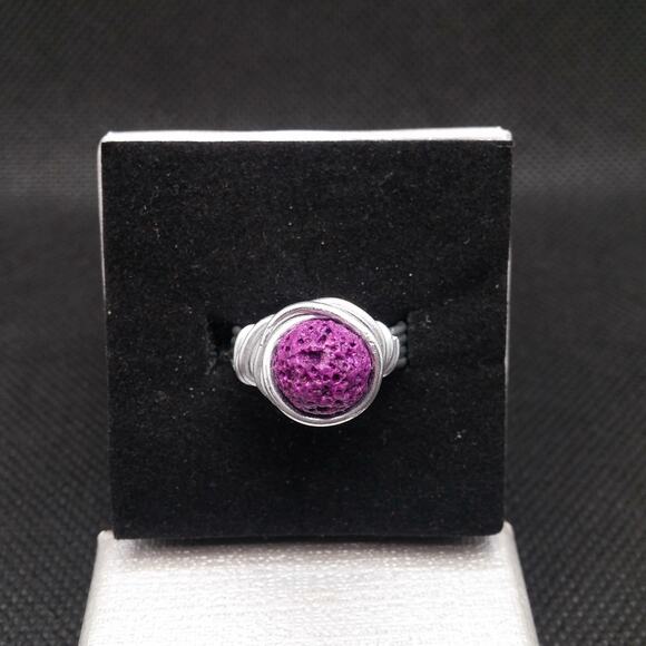 Artisan Made Purple Stone Ring Wire Wrapped Lava Rock Diffuser Essential Oil NEW - Picture 1 of 12